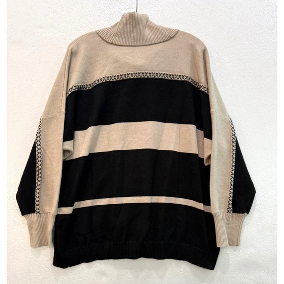 Chico's Sz 4 / 2XL Ivory & Black Cowl Neck Dolman Sleeve Embroidery Knit Sweater - Picture 2 of 8